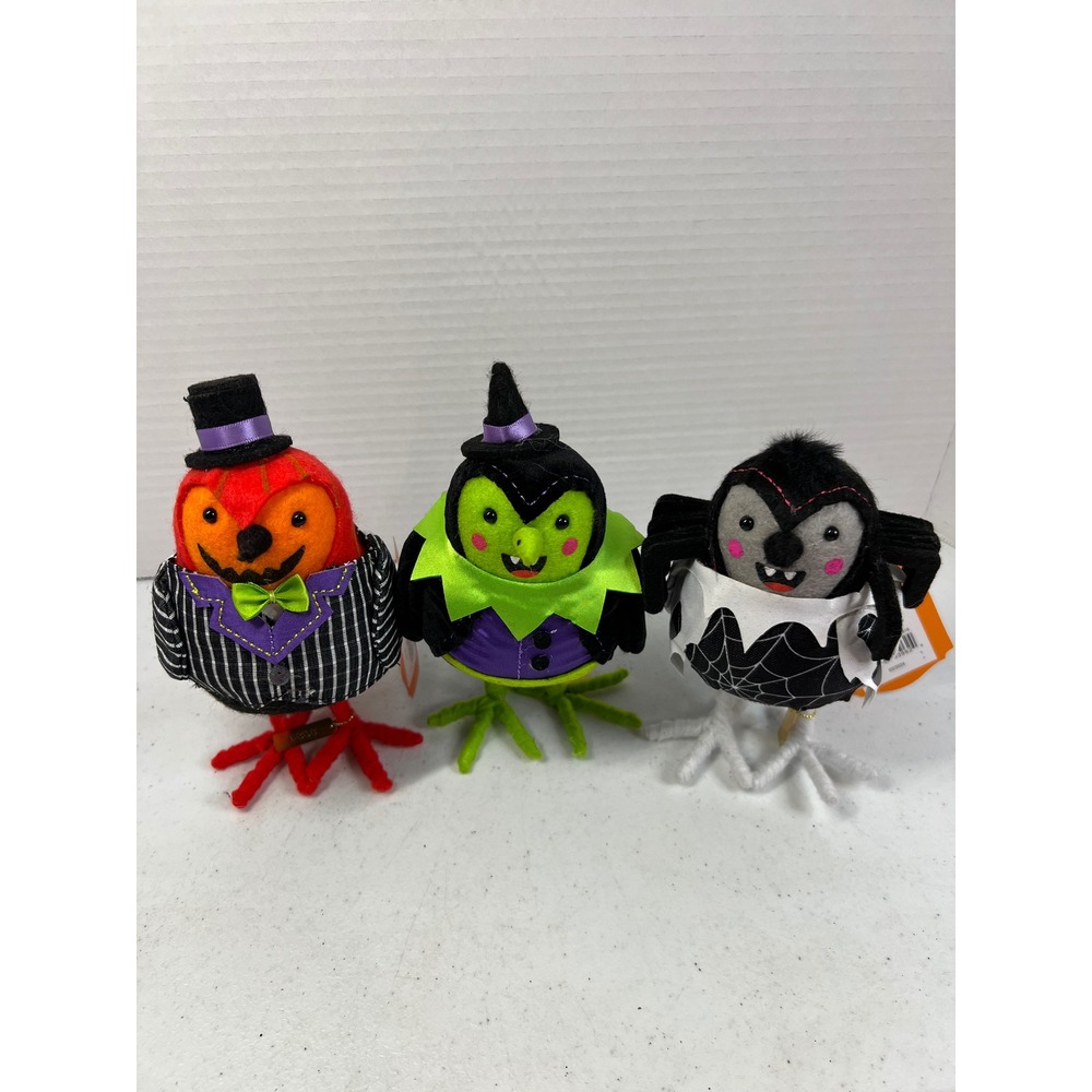 Hyde & EEK Boutique Halloween Birds Set of 3 Pumpkin Witch Spider Decor 6in